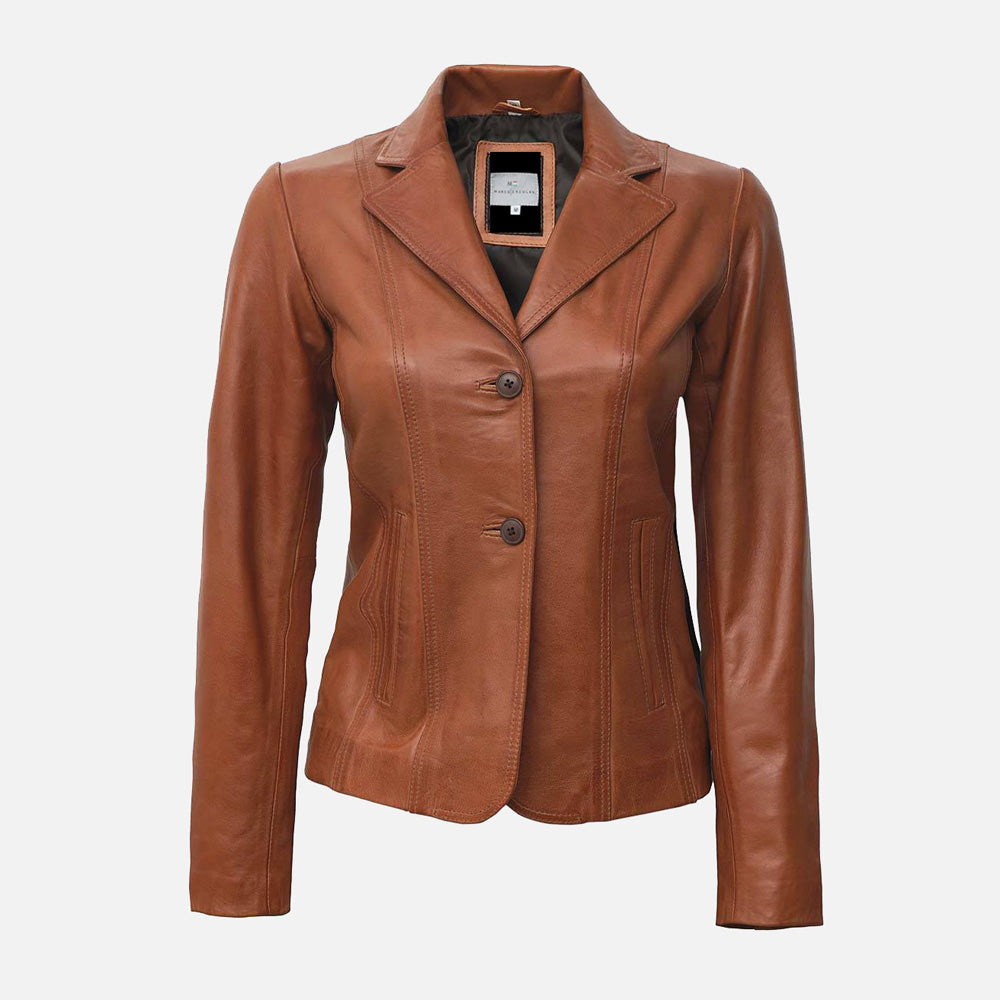 Women’s Two Button Tan Leather Blazer