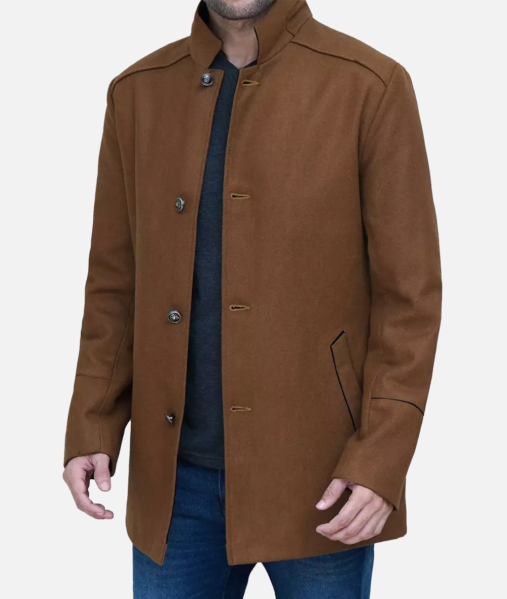 Brown Modern Fit Wool Car Coat - Men's 3/4 Length Coat