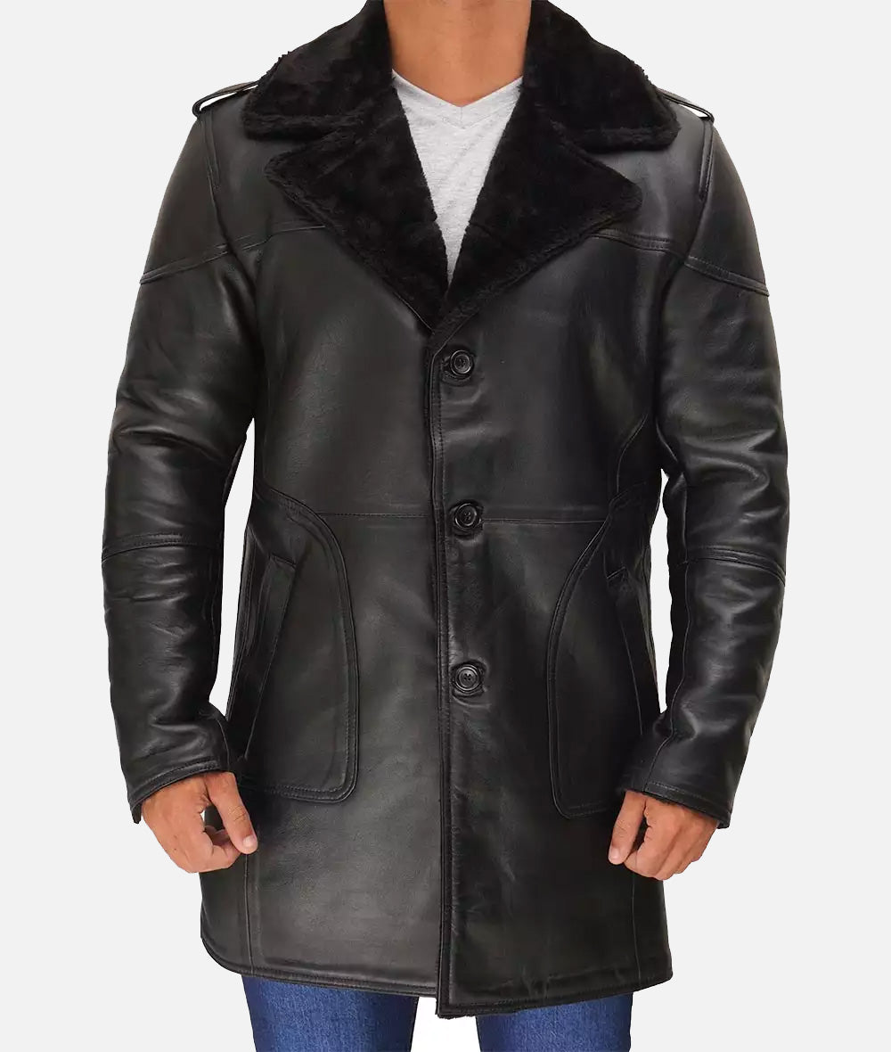 Russo Men's Black Leather Winter Shearling Coat