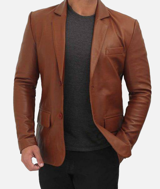 Regal Cognac Brown Leather Blazer