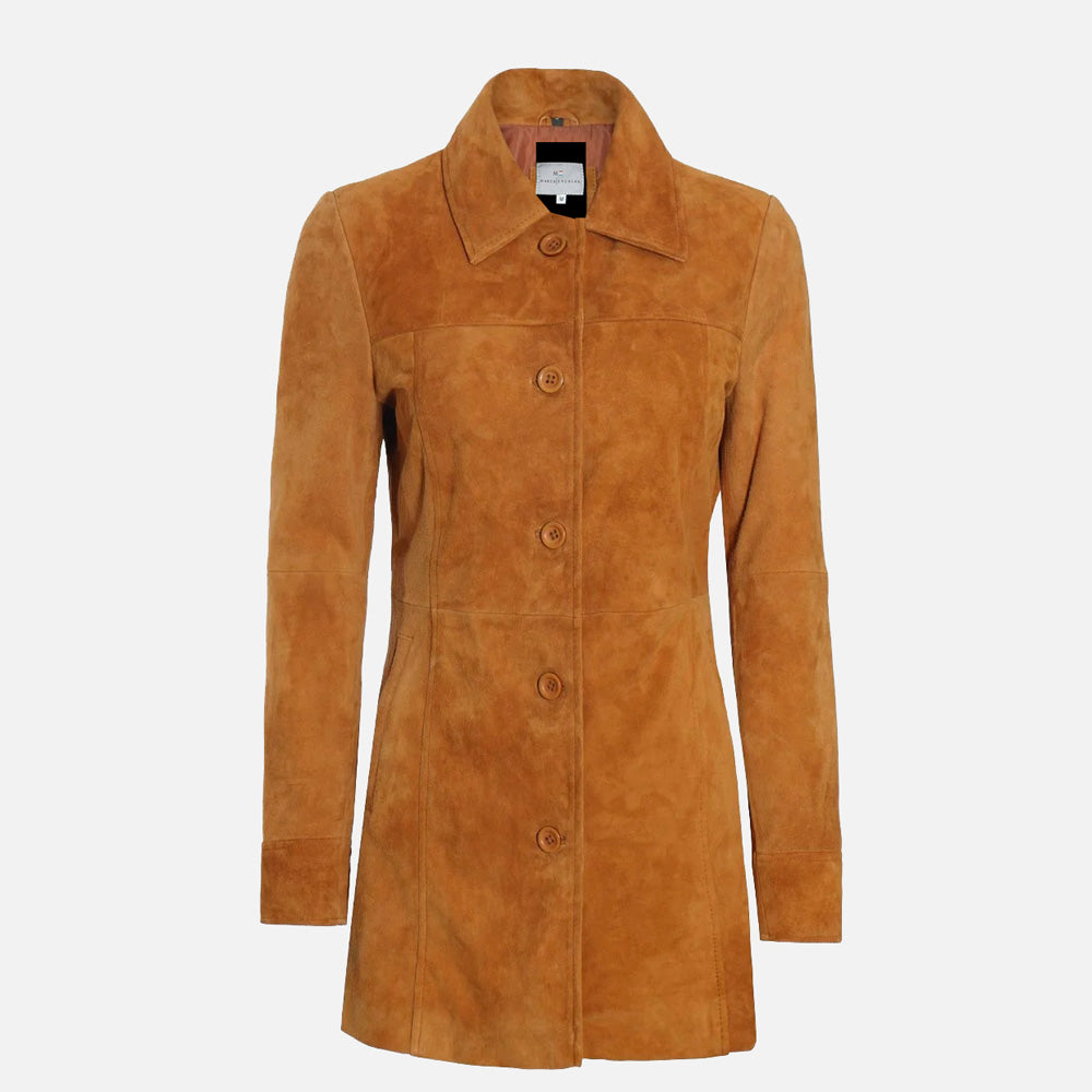 Kandis Women’s Light Brown Suede Coat | 3/4 Length Coat [Limited Edition]