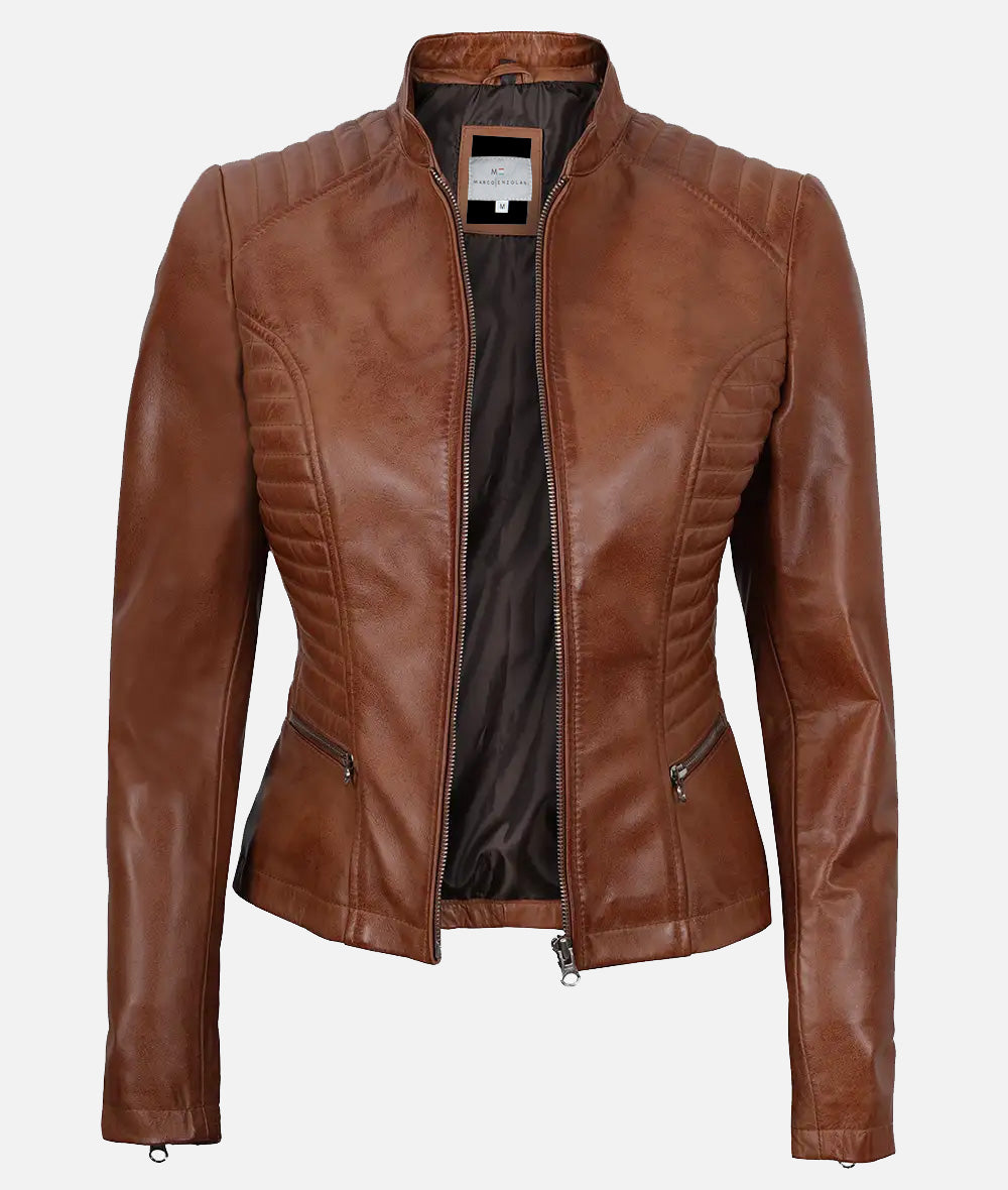 Rachel Womens Tan Lambskin Leather Jacket