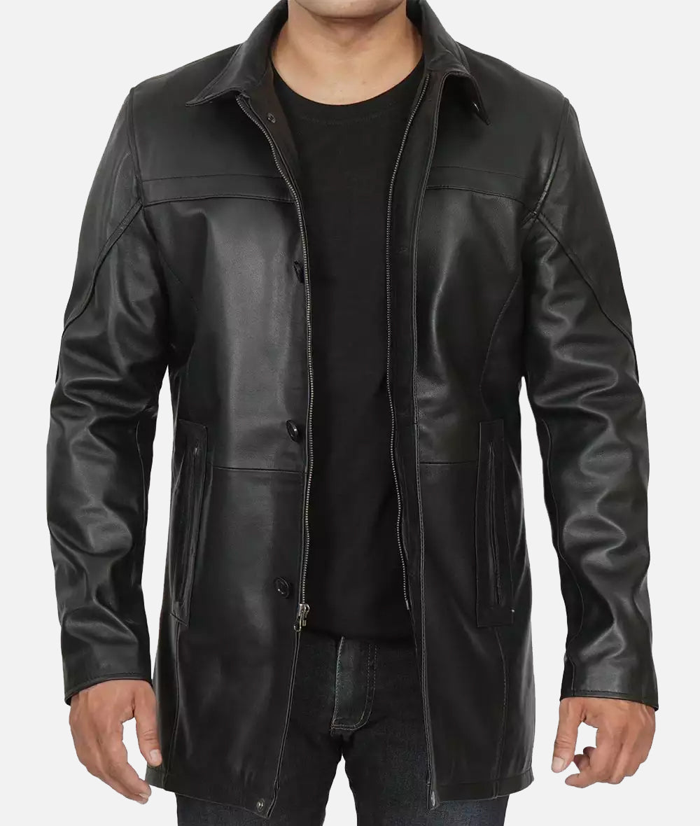 Obsidian Drive Black Leather Coat