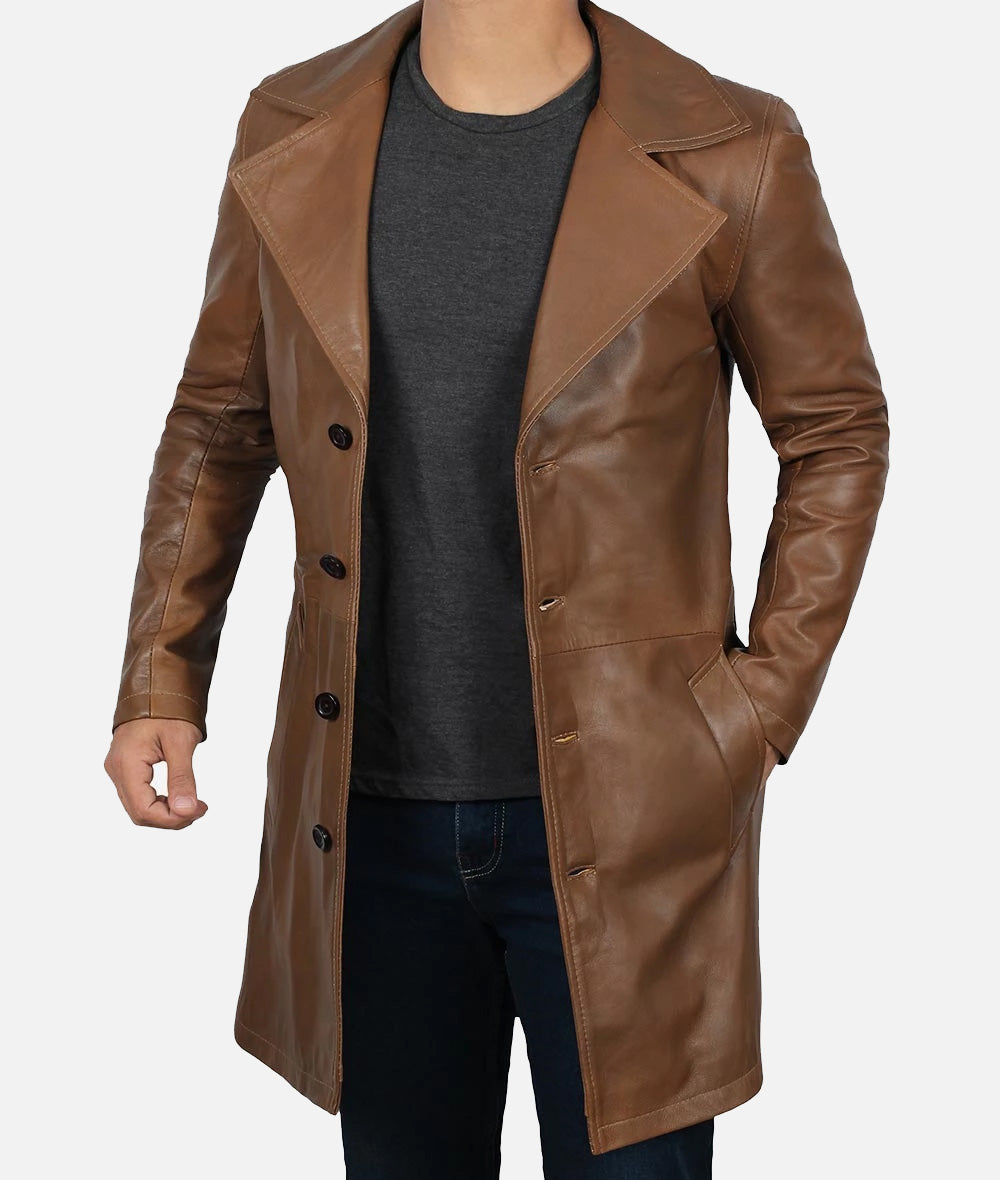 Mens Real Lambskin Leather Brown Coat