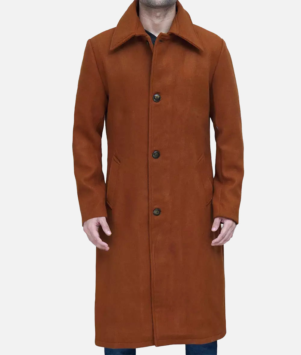 Trenton Men's Long Tan Wool Overcoat