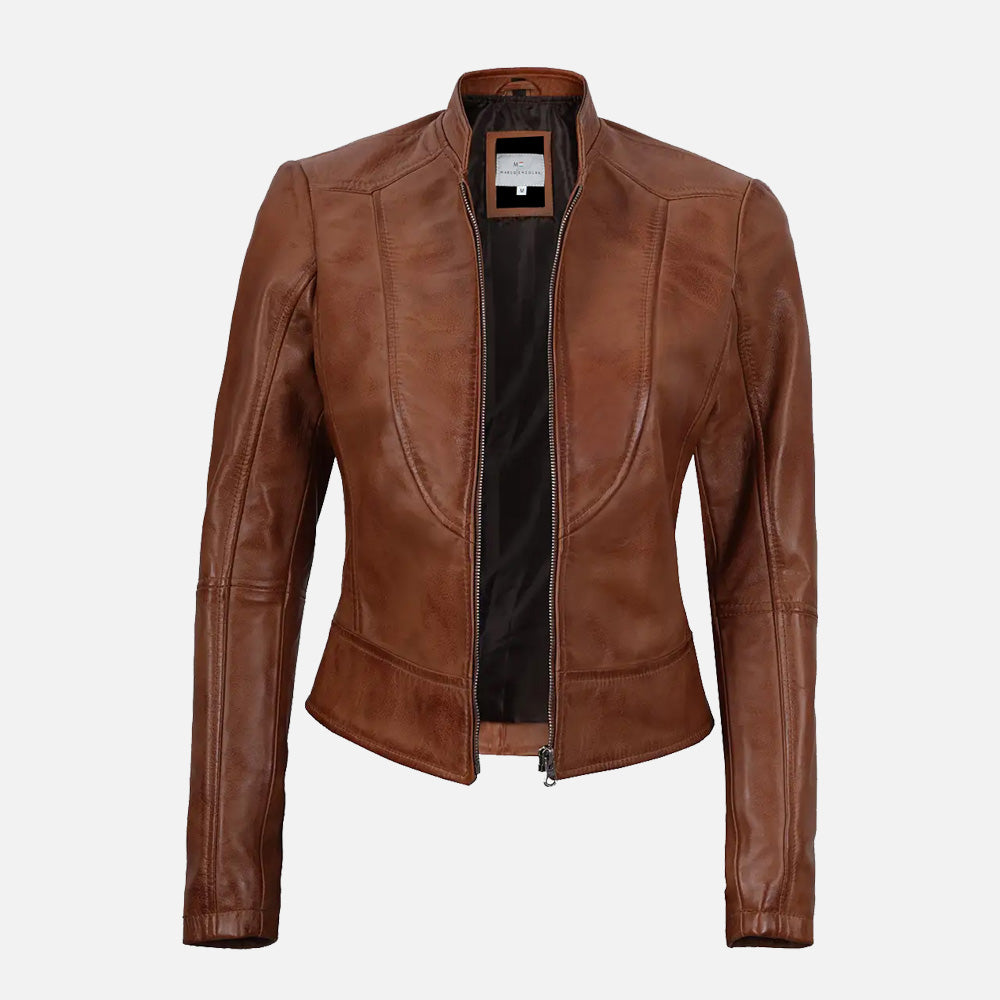 Montana Womens Premium Tan Biker Leather Jacket