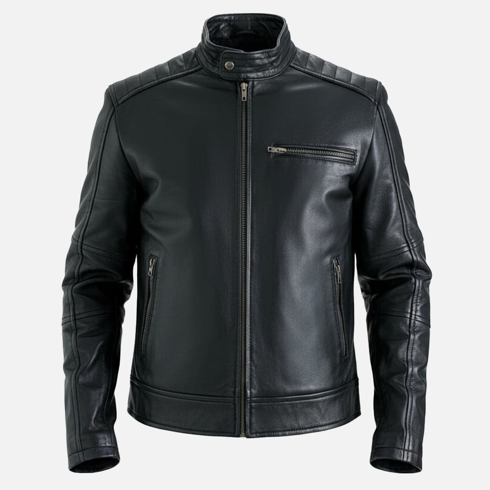 Puglia Black Leather Biker Jacket