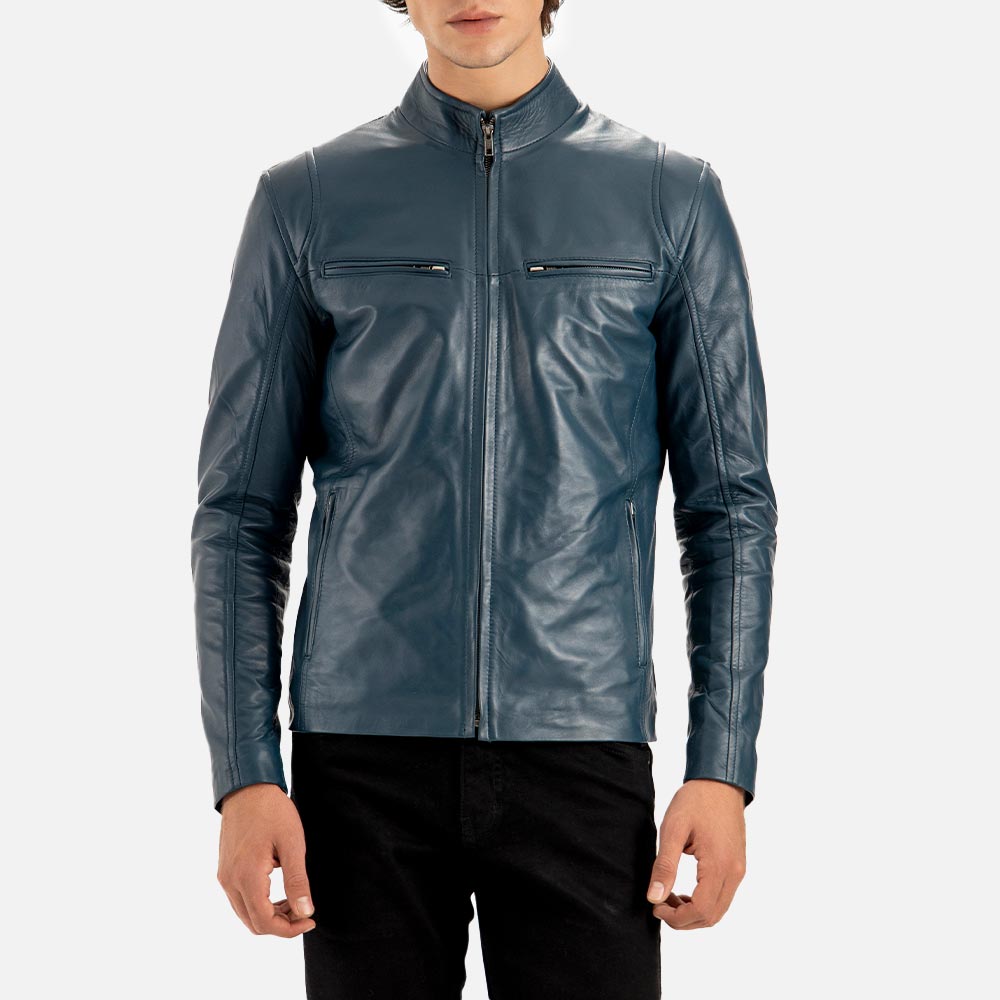 Firenze Blue Leather Biker Jacket