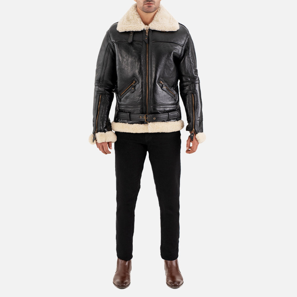 Dolomiti RAF Black & White Real Shearling Bomber Jacket