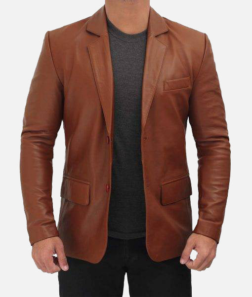 Glendale Men’s Cognac Leather Blazer | Two Button Blazer