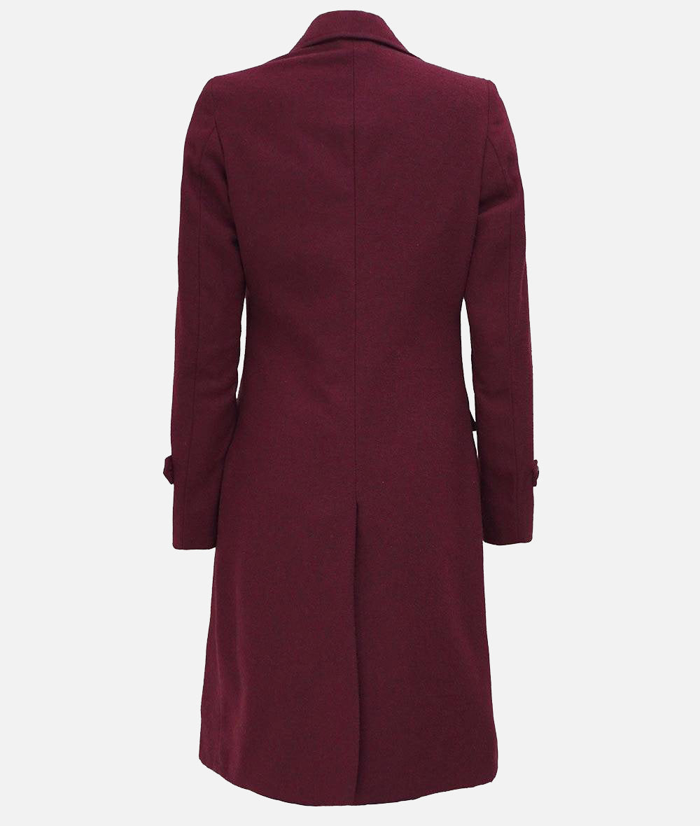 Women’s Double Breasted Maroon Wool Coat | Winter Wrap Long Coat