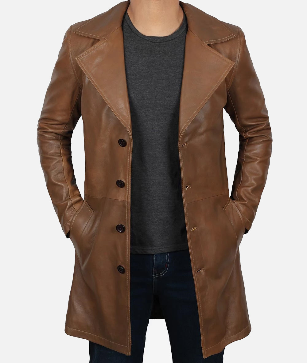 Mens Real Lambskin Leather Brown Coat