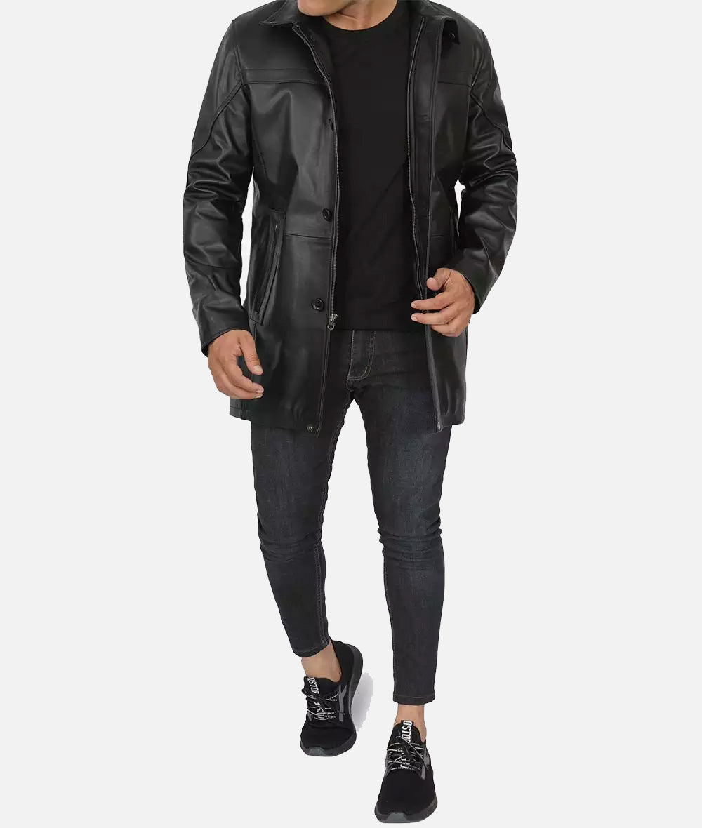 Obsidian Drive Black Leather Coat