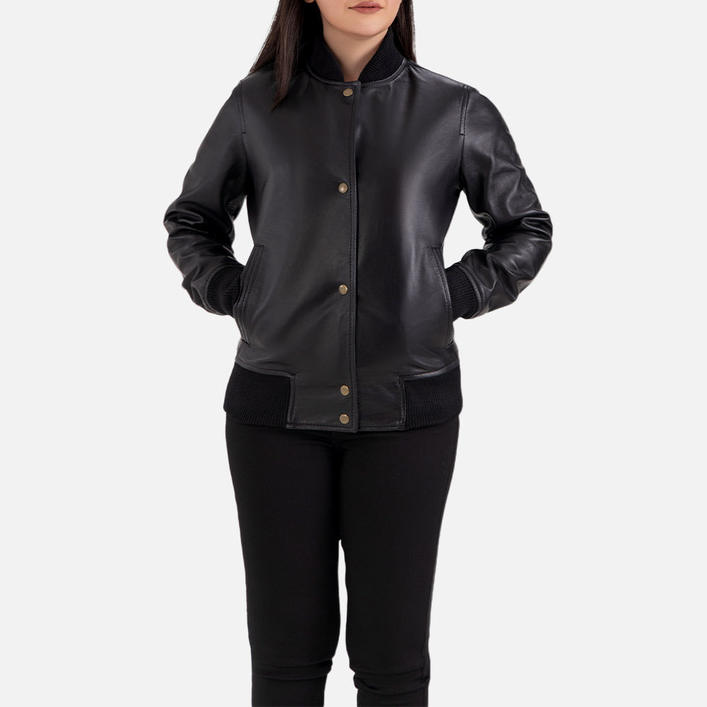 Brown Leather Blazer Black