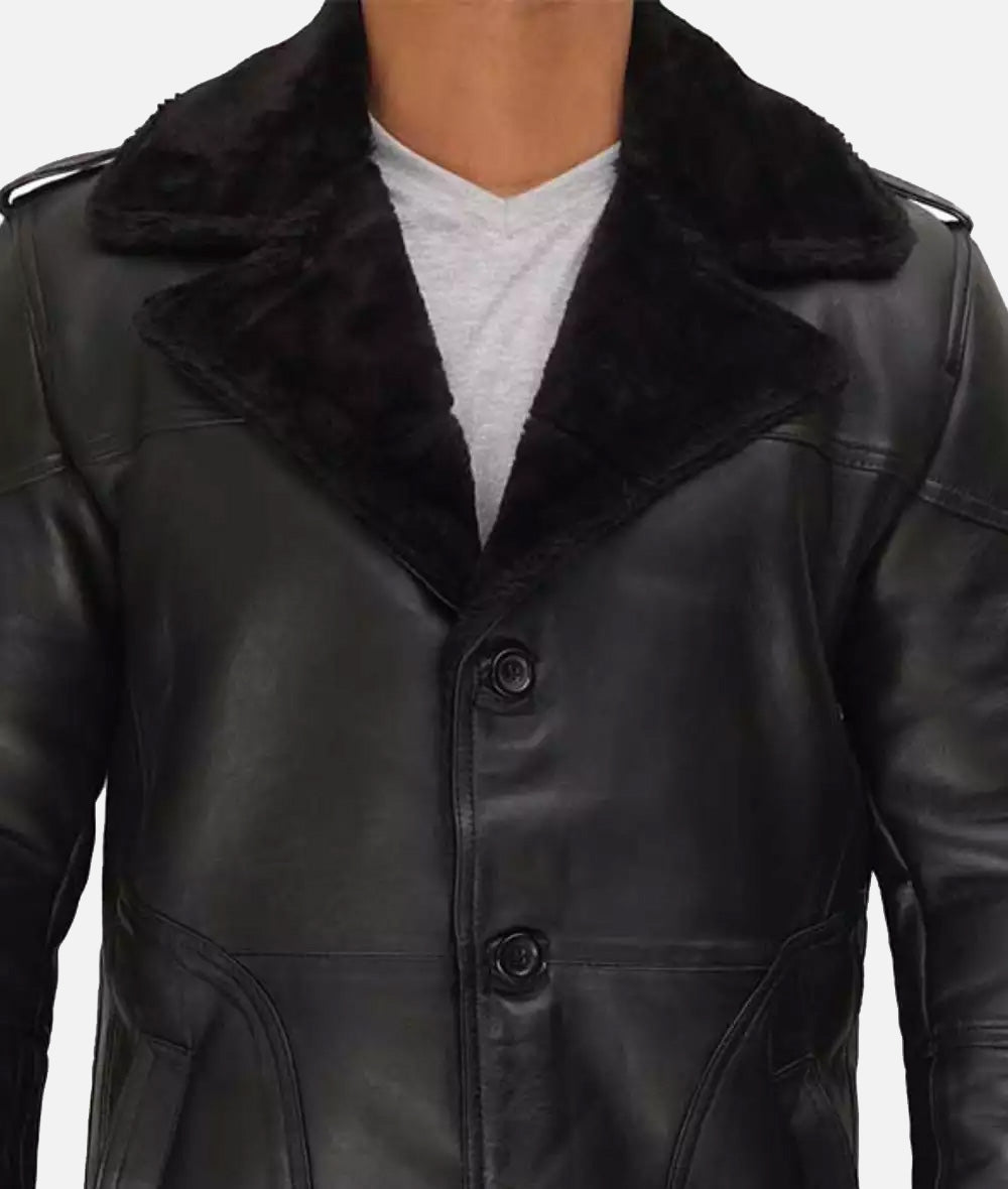 Russo Men's Black Leather Winter Shearling Coat