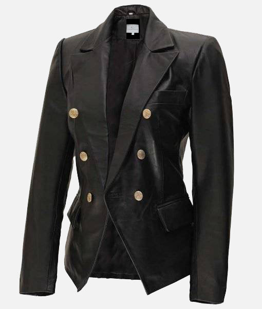 Women’s Double Breasted Black Kardashian Leather Blazer