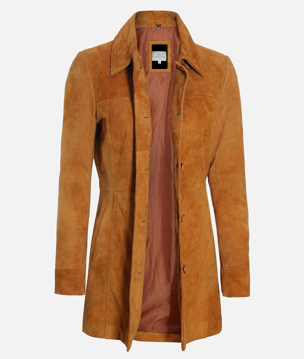 Kandis Women’s Light Brown Suede Coat | 3/4 Length Coat [Limited Edition]