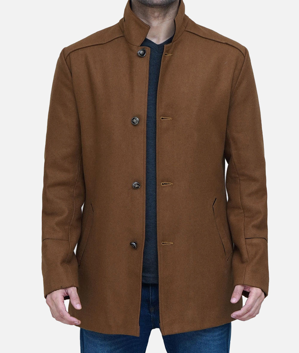 Brown Modern Fit Wool Car Coat - Men's 3/4 Length Coat