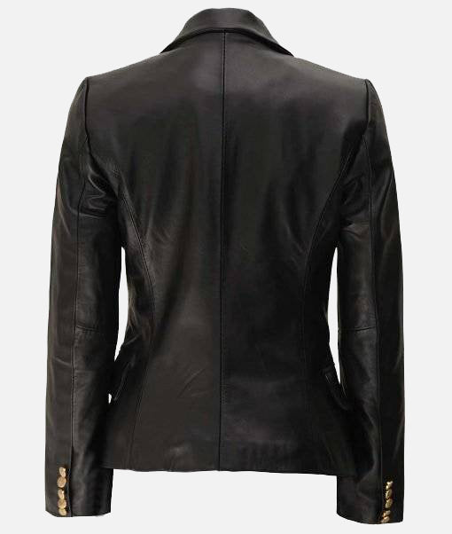 Women’s Double Breasted Black Kardashian Leather Blazer