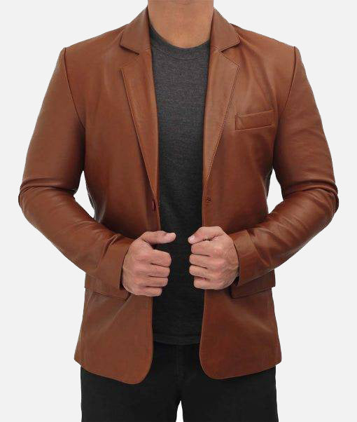 Regal Cognac Brown Leather Blazer