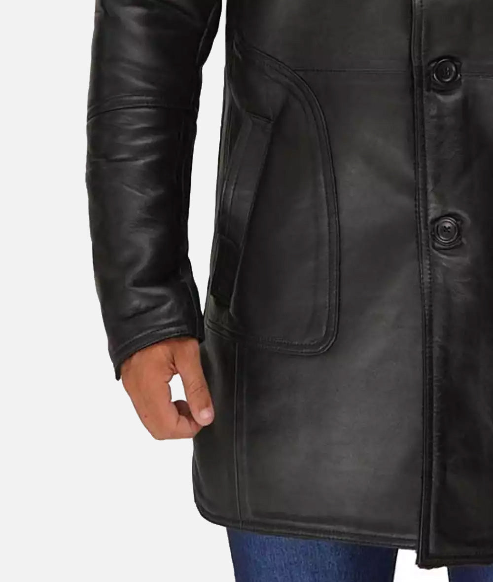 Russo Men's Black Leather Winter Shearling Coat