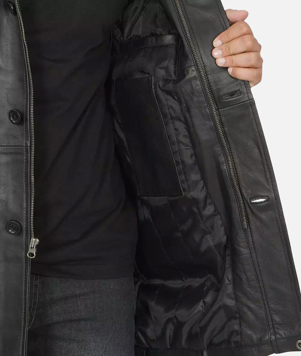 Bristol Mens Black Leather Car Coat - 3/4 Length Coat