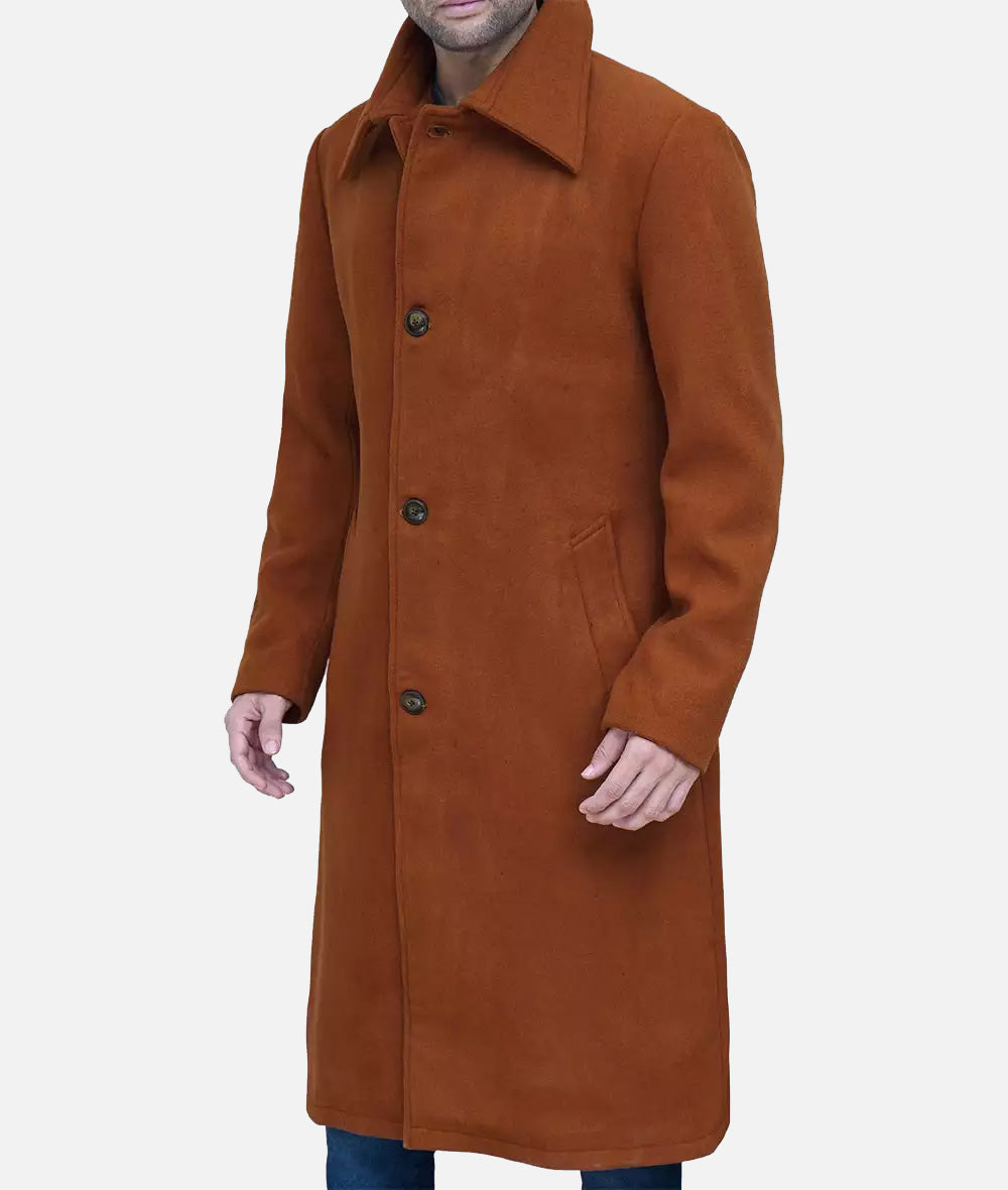 Trenton Men's Long Tan Wool Overcoat