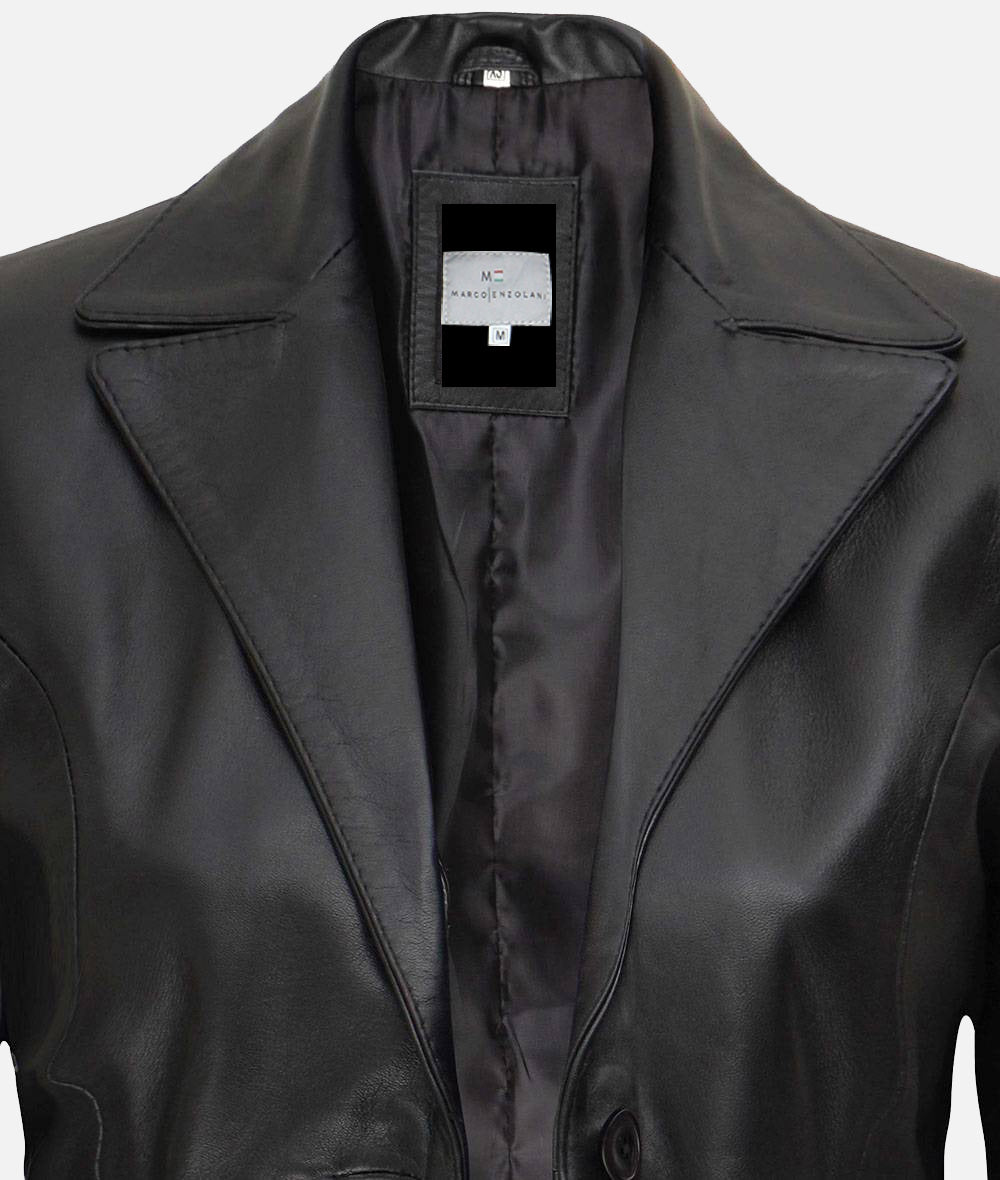 Women’s Classic Two Button Black Leather Blazer