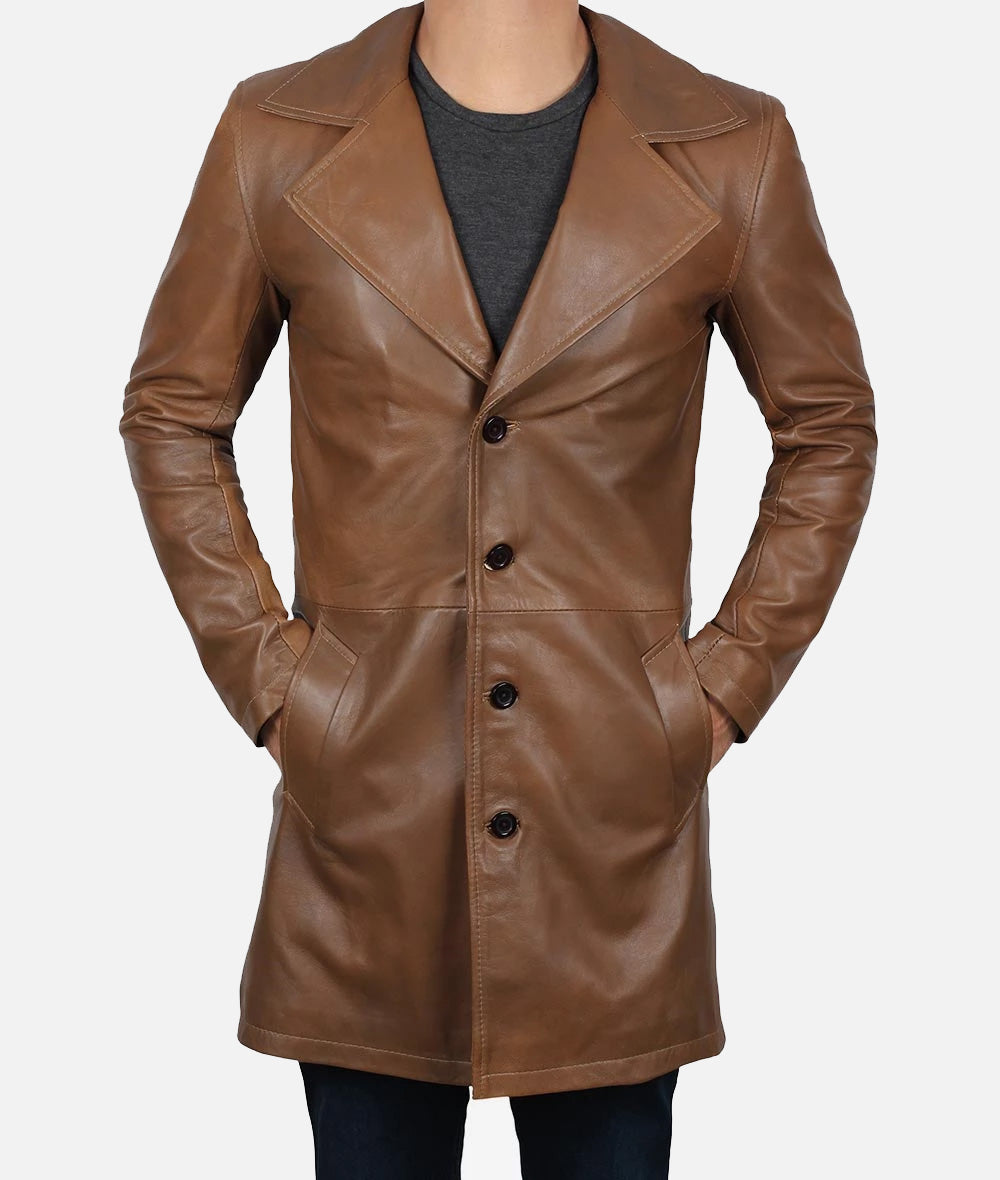 Mens Real Lambskin Leather Brown Coat