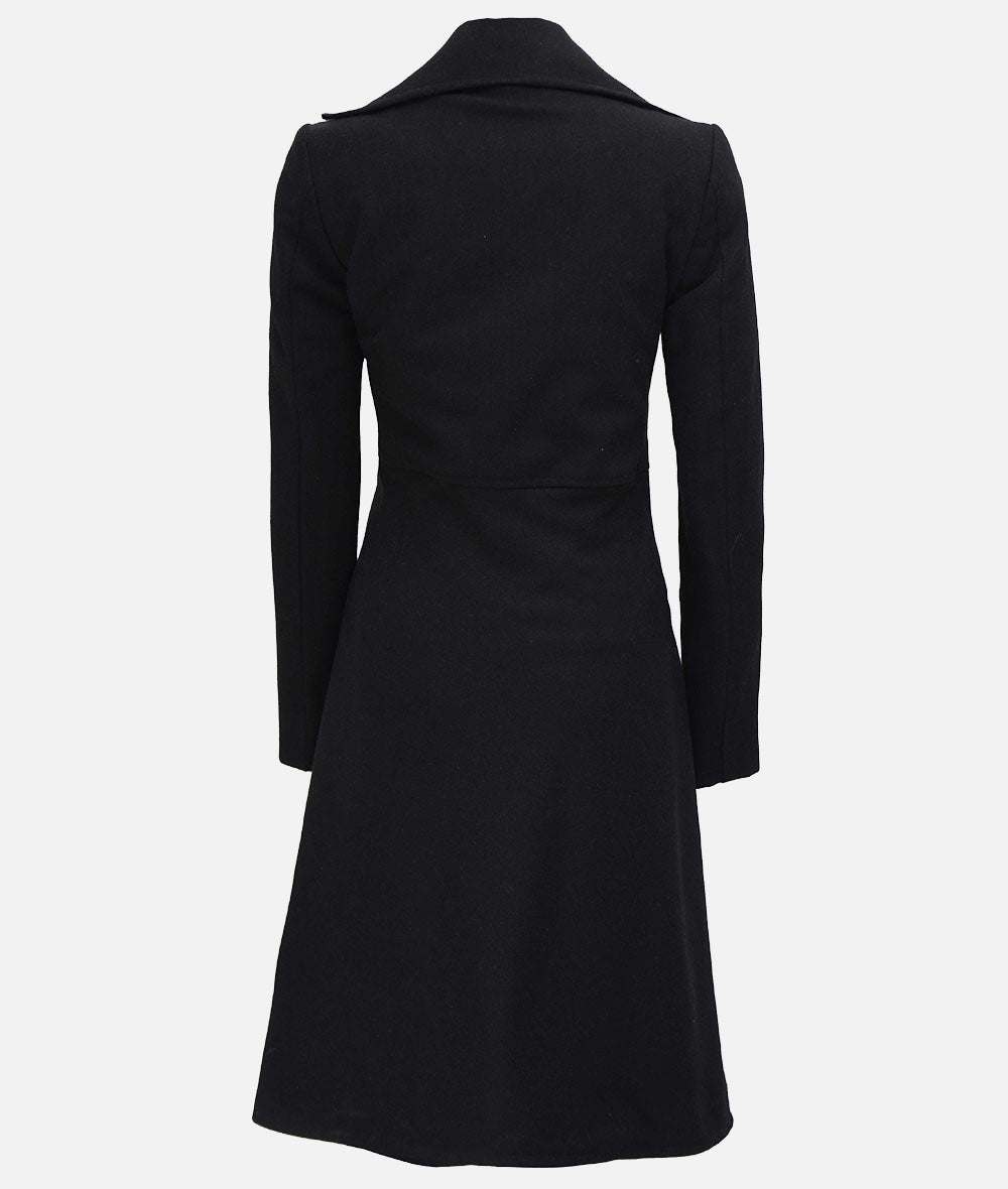 Carol Women Double Breasted Black Wool Coat | Long Wool Trench Coat