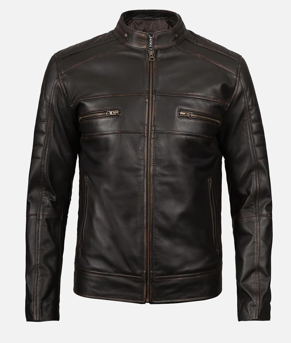 Mens Real Leather Ruboff Brown Leather Jacket