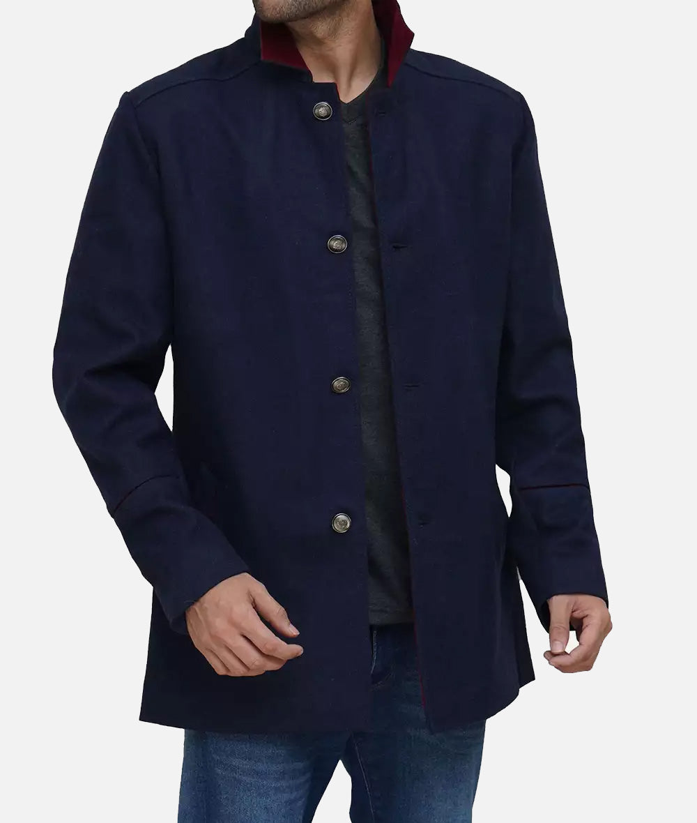 Roy Mens Navy Blue Modern Fit Wool Car Coat