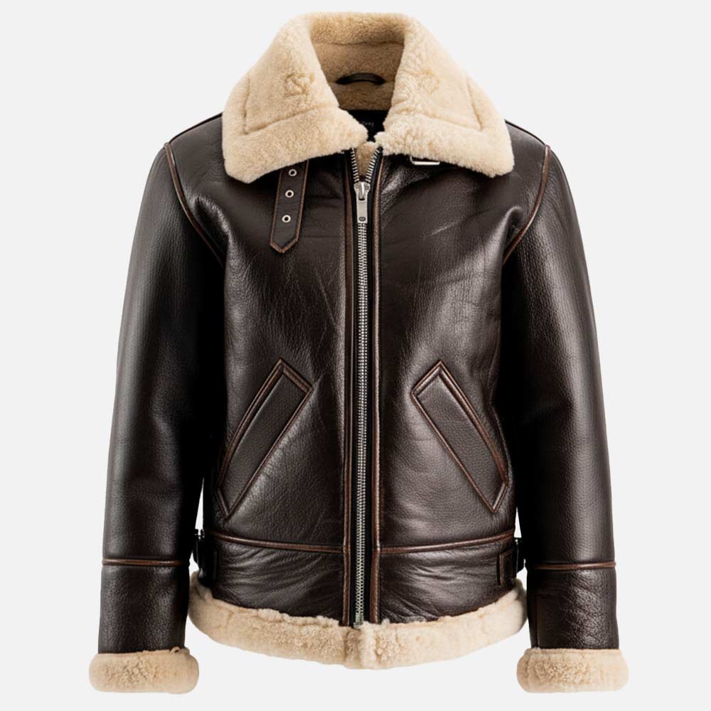 Freda B3 Distressed Brown Real Shearling Bomber Jacket