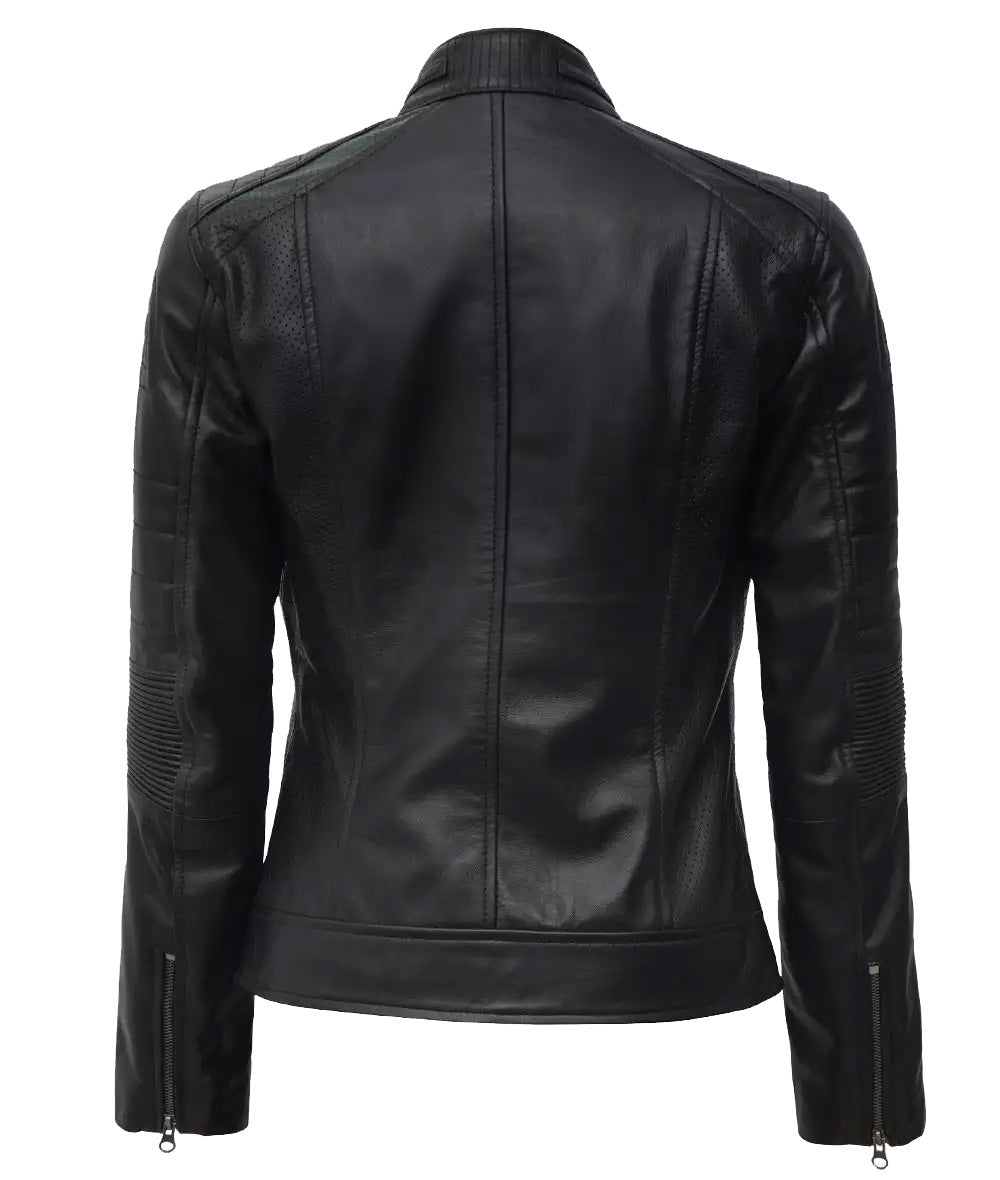 Womens Black Real Leather Cafe Racer Jacket