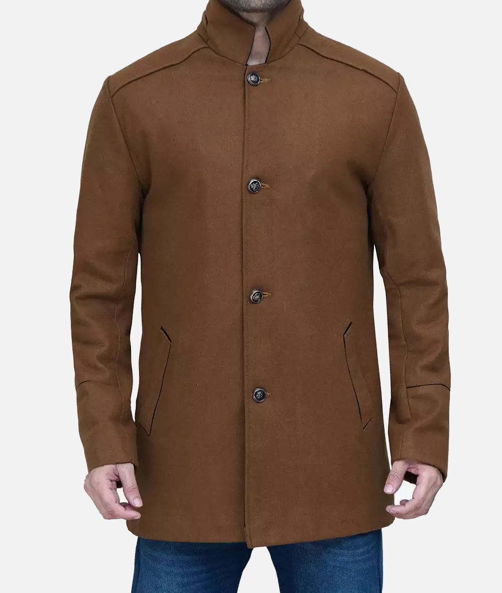 Brown Modern Fit Wool Car Coat - Men's 3/4 Length Coat