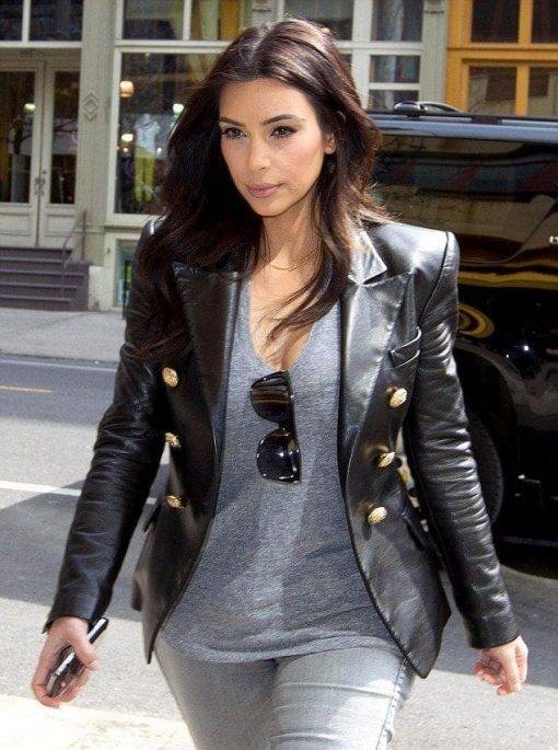 Women’s Double Breasted Black Kardashian Leather Blazer