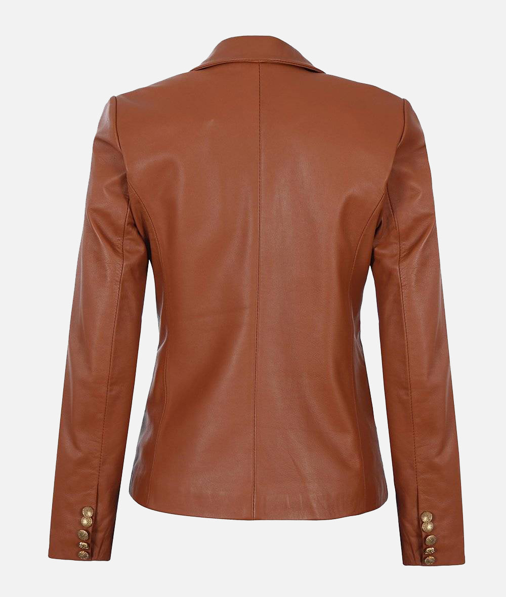 Women’s Kim Double Breasted Cognac Leather Blazer