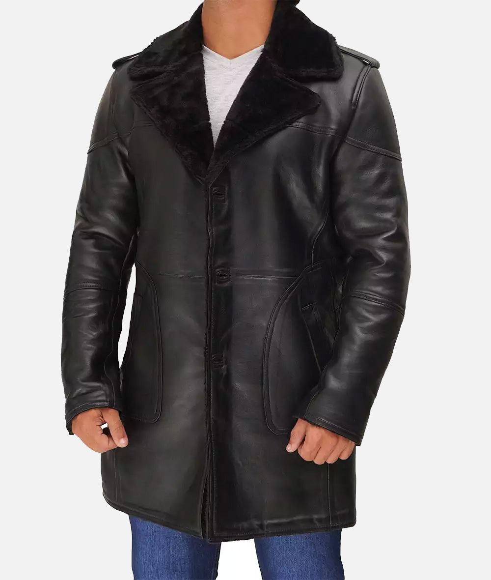 Russo Men's Black Leather Winter Shearling Coat