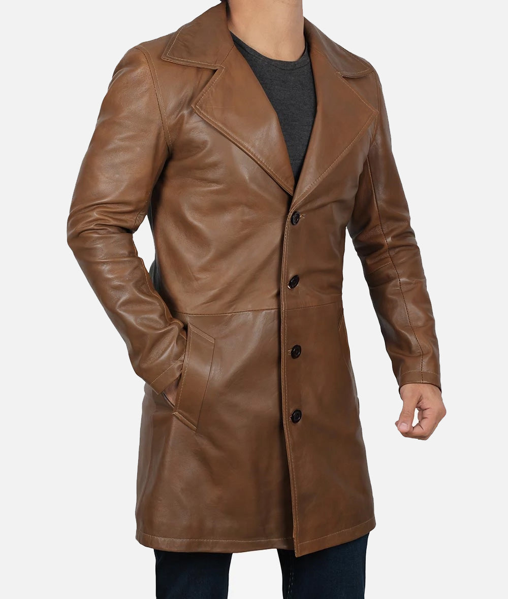 Mens Real Lambskin Leather Brown Coat