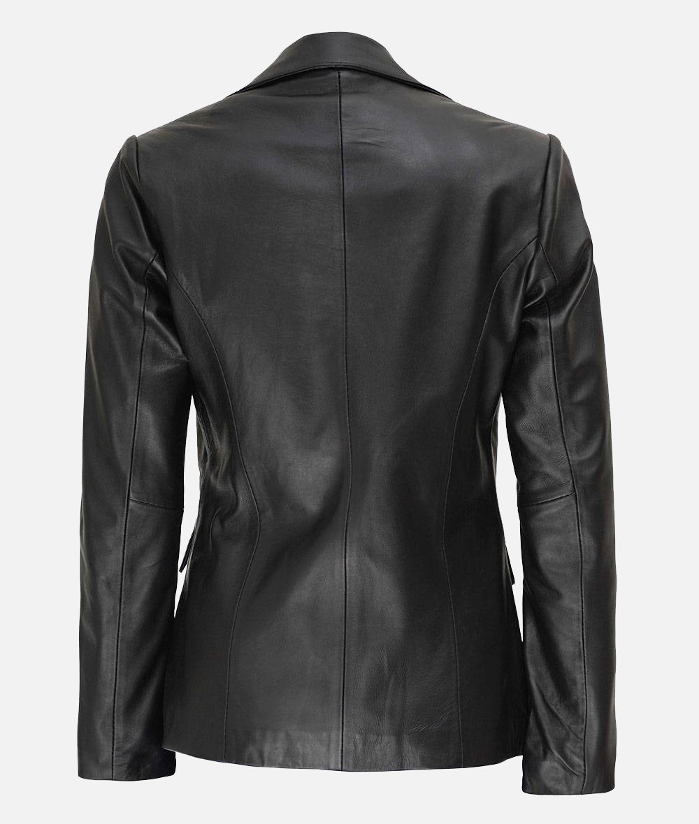 Women’s Classic Two Button Black Leather Blazer