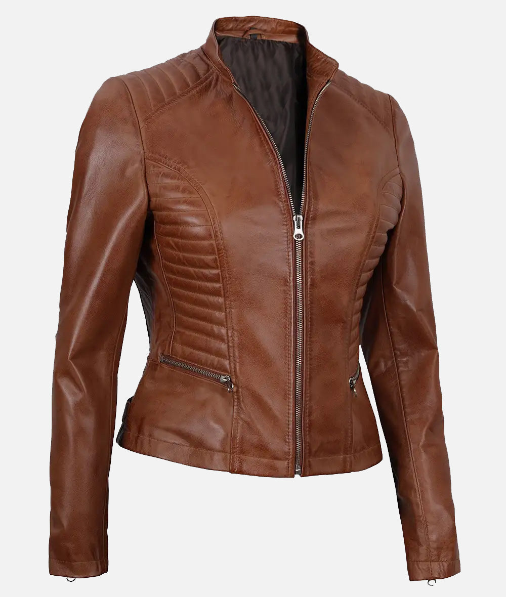 Rachel Womens Tan Lambskin Leather Jacket