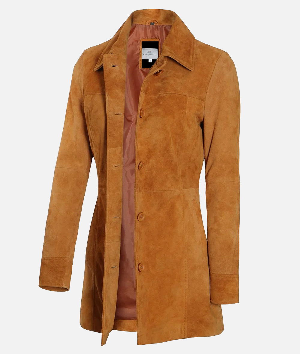 Kandis Women’s Light Brown Suede Coat | 3/4 Length Coat [Limited Edition]