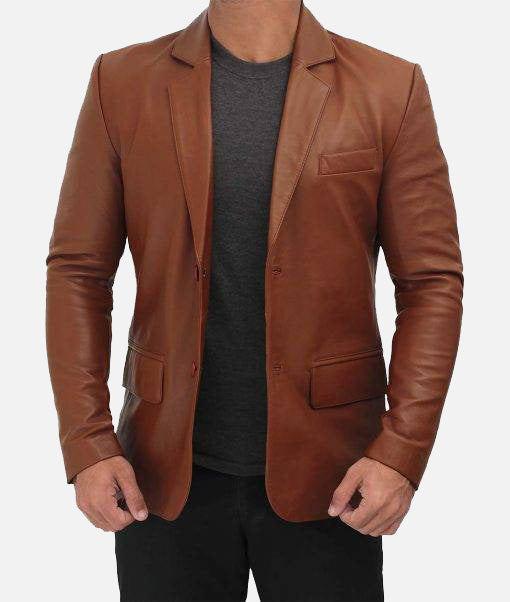 Glendale Men’s Cognac Leather Blazer | Two Button Blazer