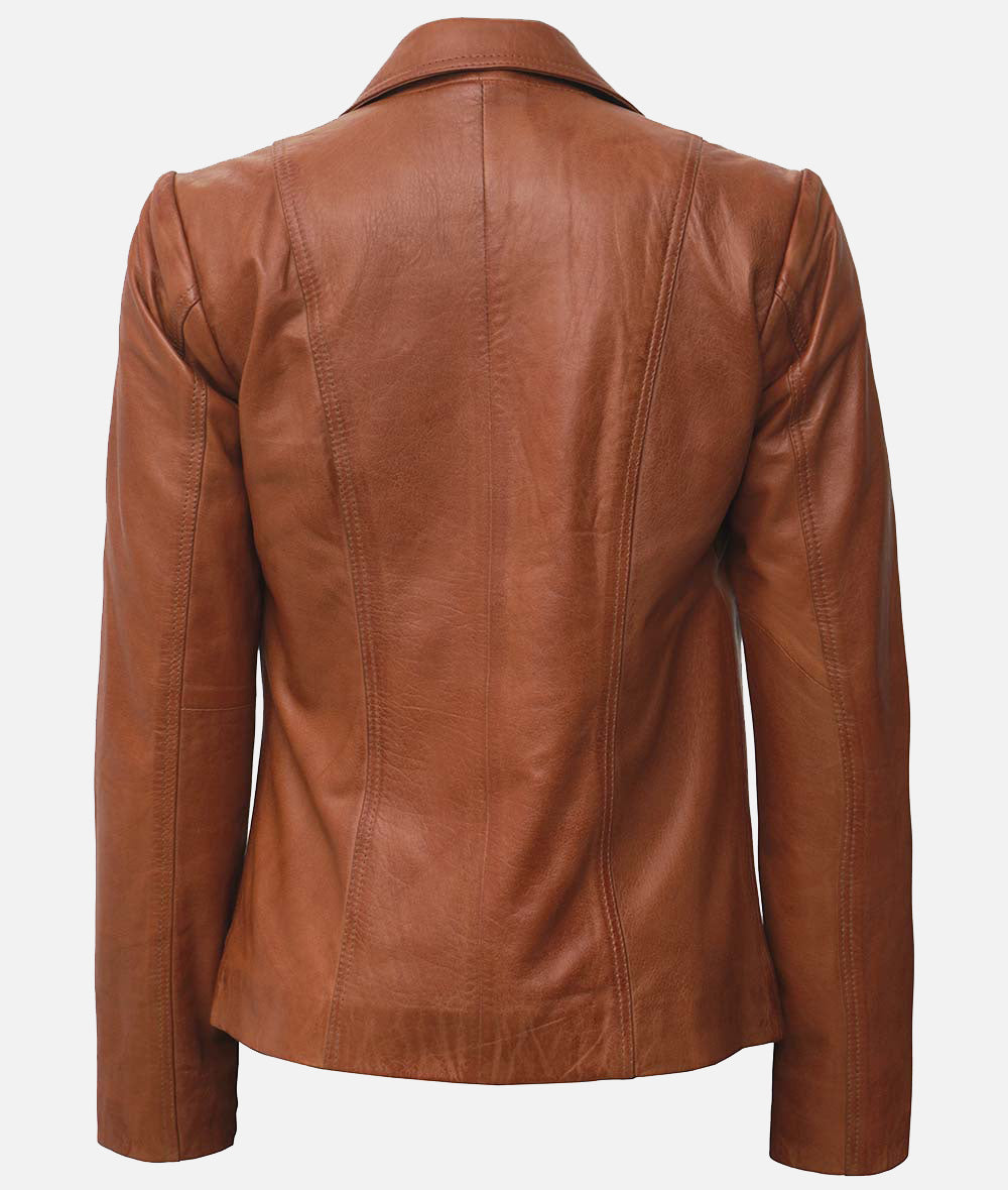 Women’s Two Button Tan Leather Blazer