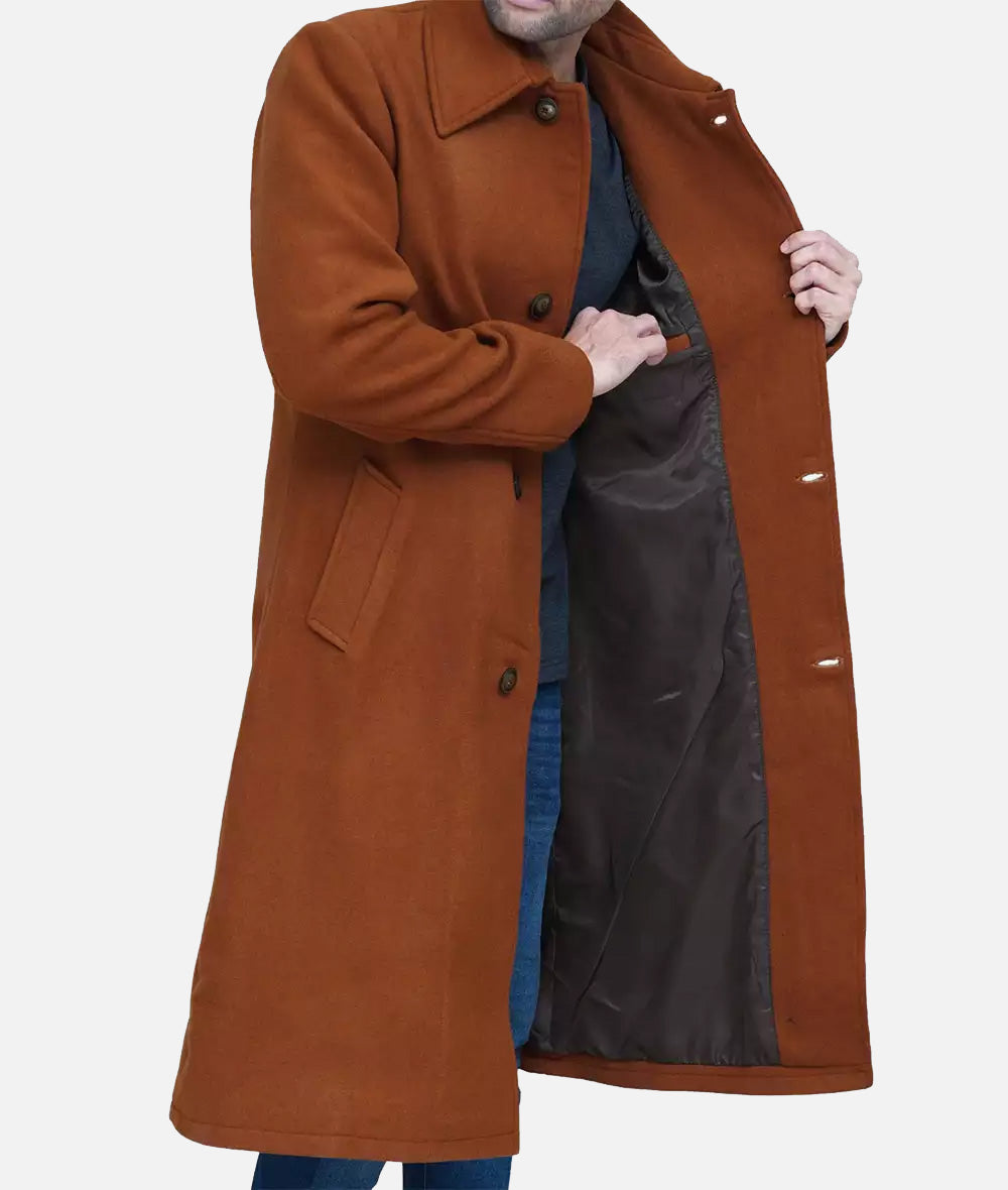 Trenton Men's Long Tan Wool Overcoat