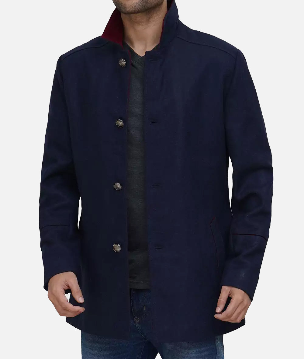 Roy Mens Navy Blue Modern Fit Wool Car Coat