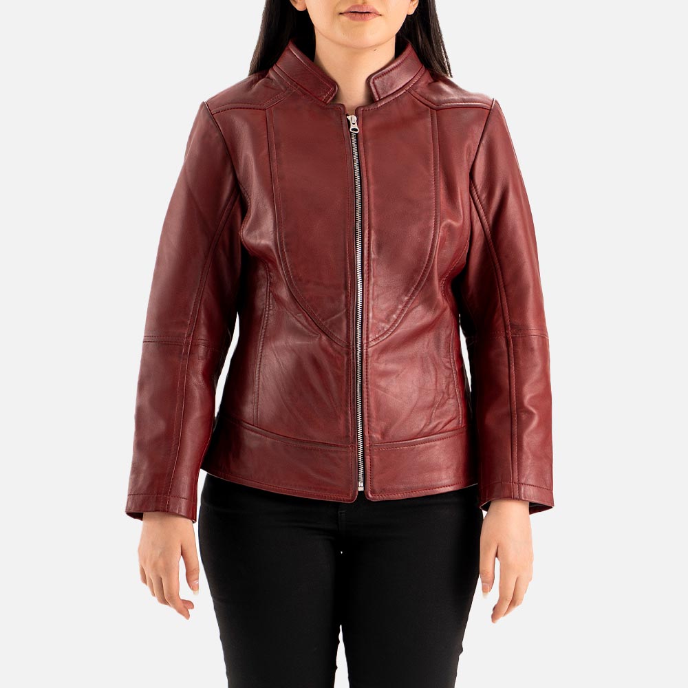 Sestriere Maroon Leather Biker Jacket