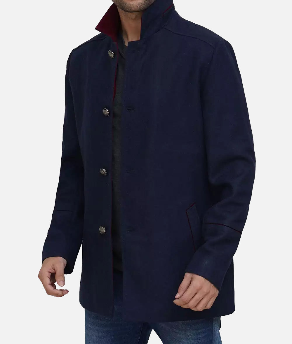 Roy Mens Navy Blue Modern Fit Wool Car Coat