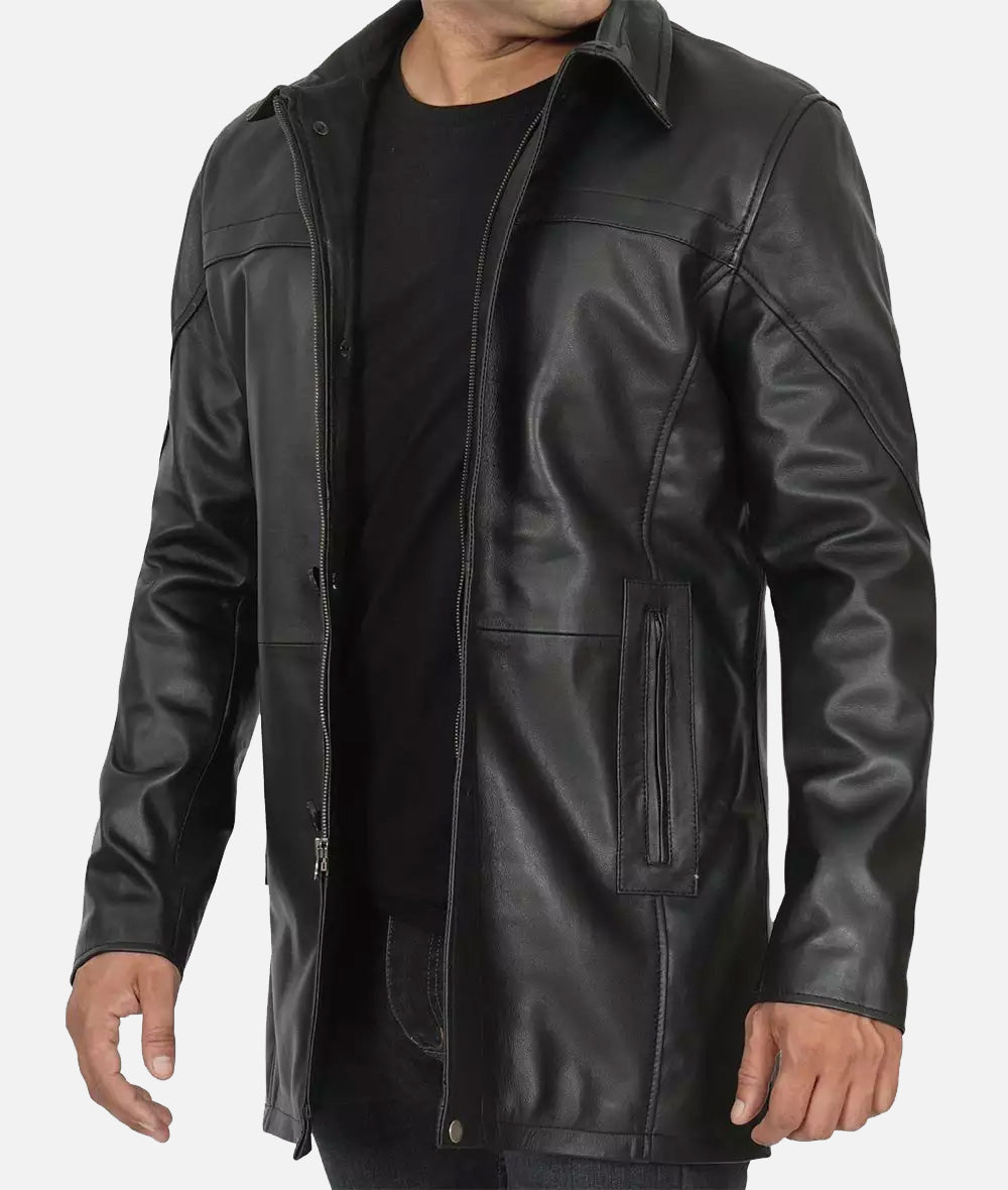 Obsidian Drive Black Leather Coat