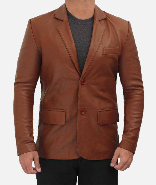 Glendale Men’s Cognac Leather Blazer | Two Button Blazer